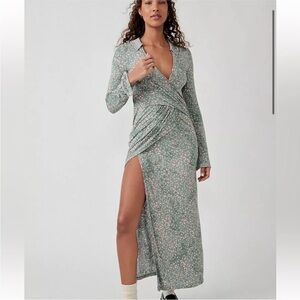 Free People Shayla Wrap Midi Dress in Color Sky Size Medium